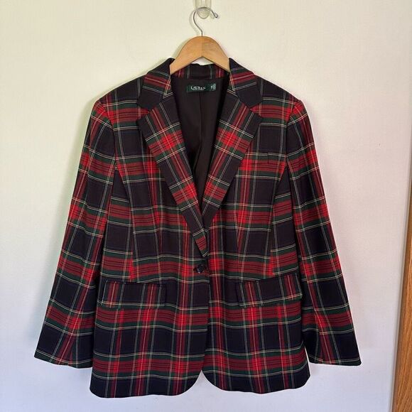 Lauren Ralph Lauren Preppy Tartan Plaid Print Contemporary One Button Blazer - Picture 2 of 16